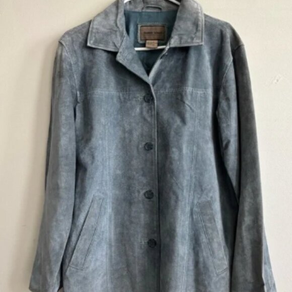 ISO Blue Leather Suede Jacket - Size S (fits like M or oversize S) - Picture 1 of 6